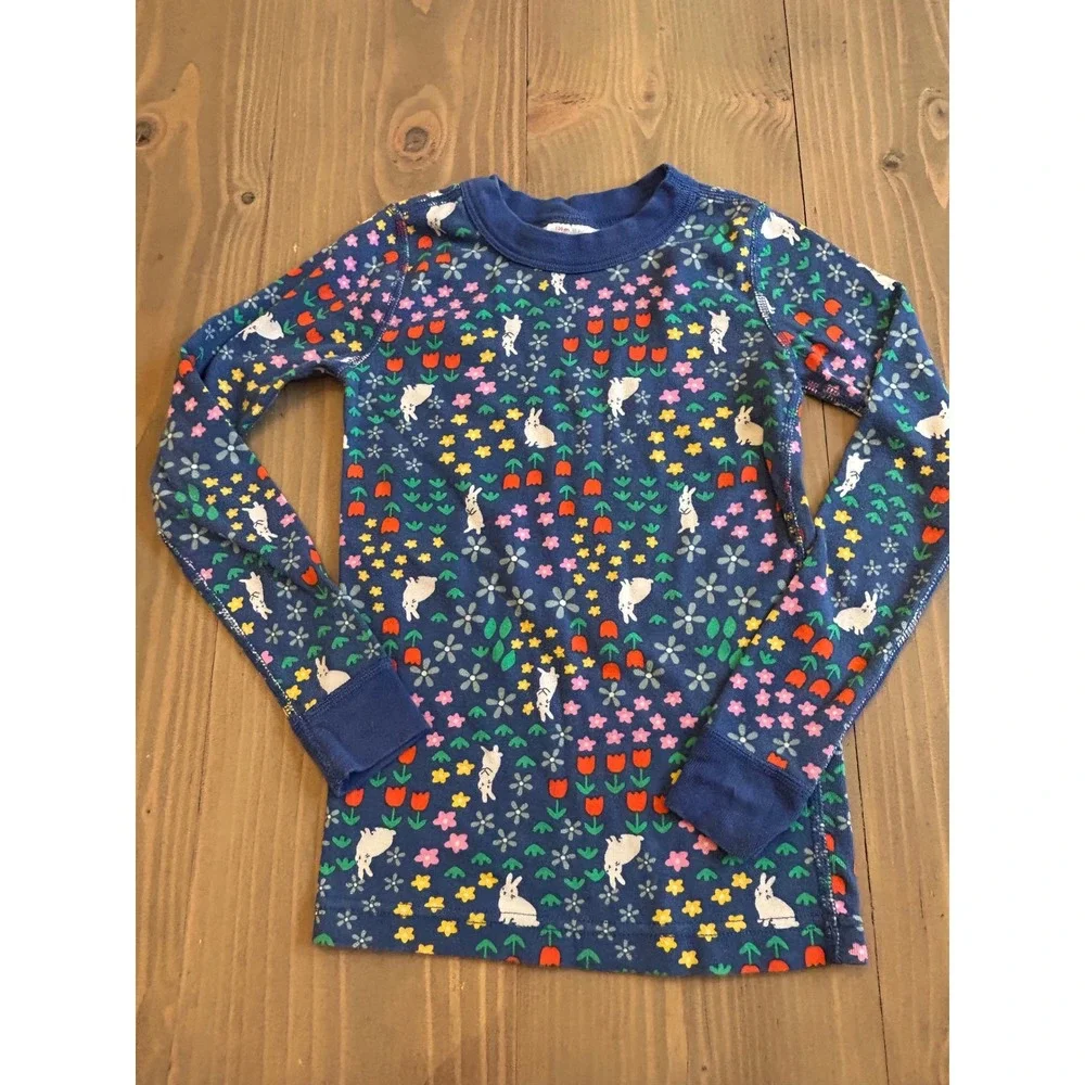 Cc30 Hanna Andersson Kids Blue Bunny Tulip Floral Organic Cotton Pajama Set 6-7